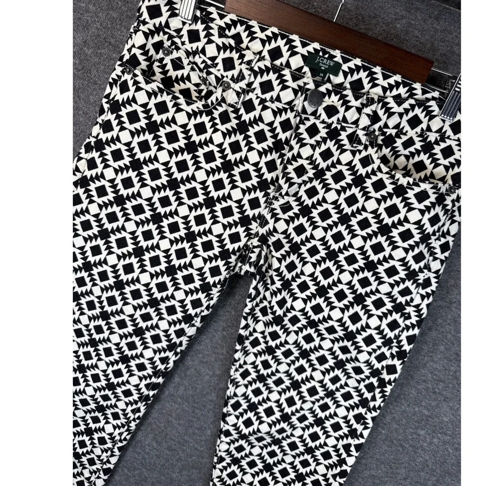 J.Crew Toothpick Jeans Black White Geometric Diamond Print Pants Womens 29 82835